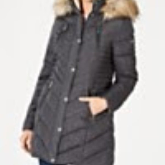Laundry By Shelli Segal Faux-Fur Trim Hooded Puffer Coat - Picture 1 of 3